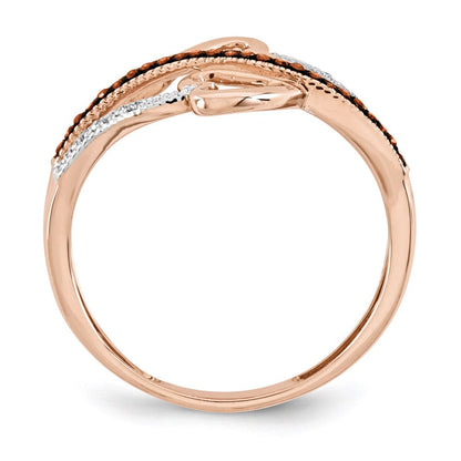 14K Roségold Ring mit Herz aus roten und weißen Diamanten