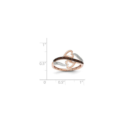 14K Roségold Ring mit Herz aus roten und weißen Diamanten