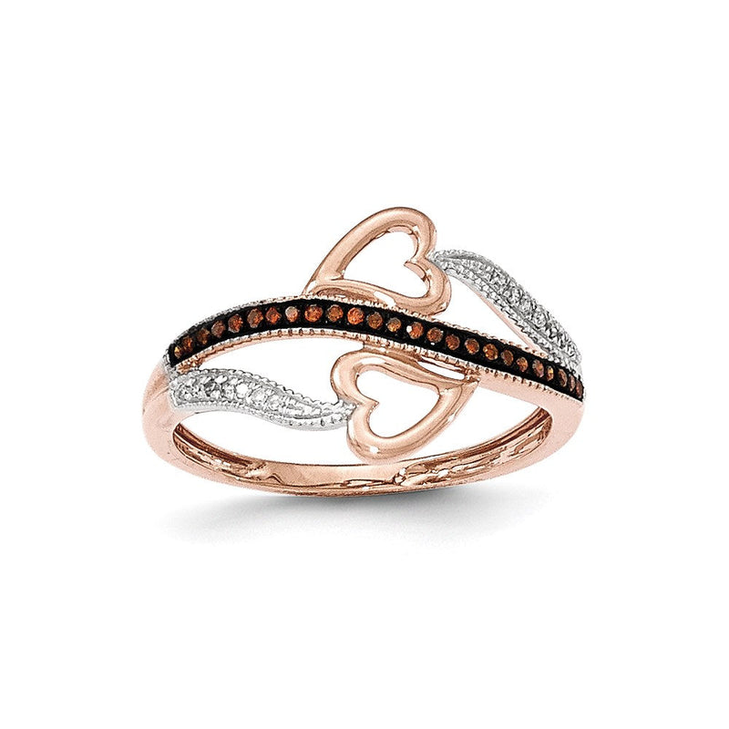 14K Roségold Ring mit Herz aus roten und weißen Diamanten