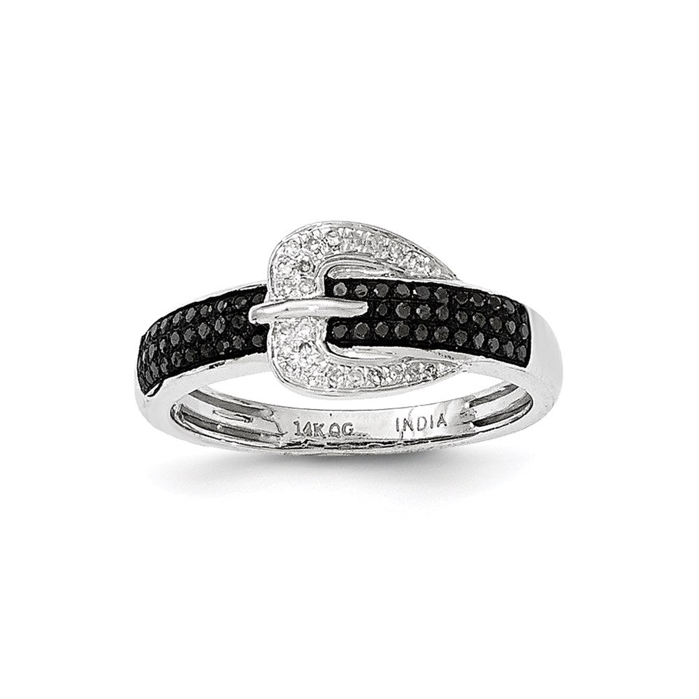 14K Weißgold Fashion-Ring mit Schnallen-Design und schwarzen und weißen Diamanten