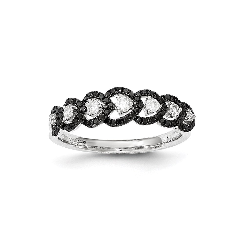 14K Weißgold Ring mit schwarzen und weißen echten Diamanten