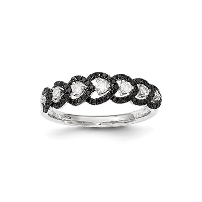 14K Weißgold Ring mit schwarzen und weißen echten Diamanten