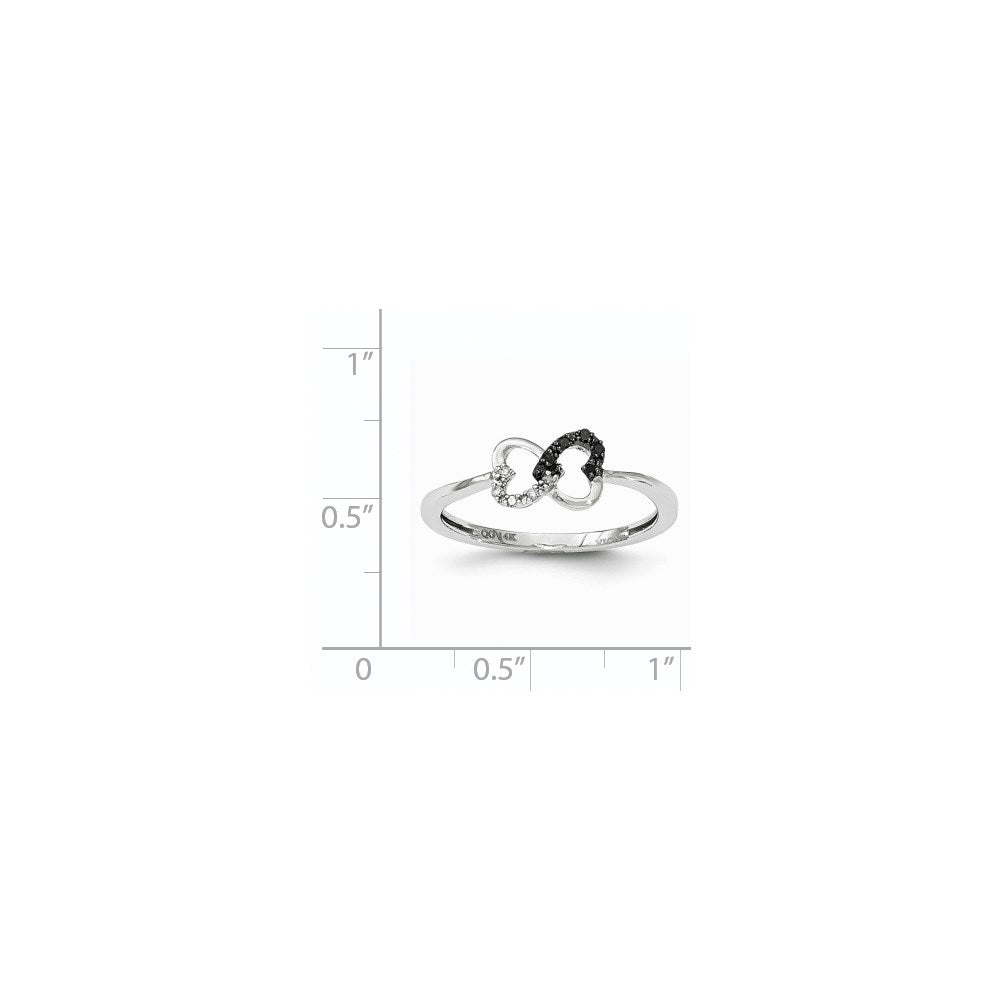 14K Weißgold Ring mit schwarzen und weißen Diamanten, Herz-Unendlichkeit-Design