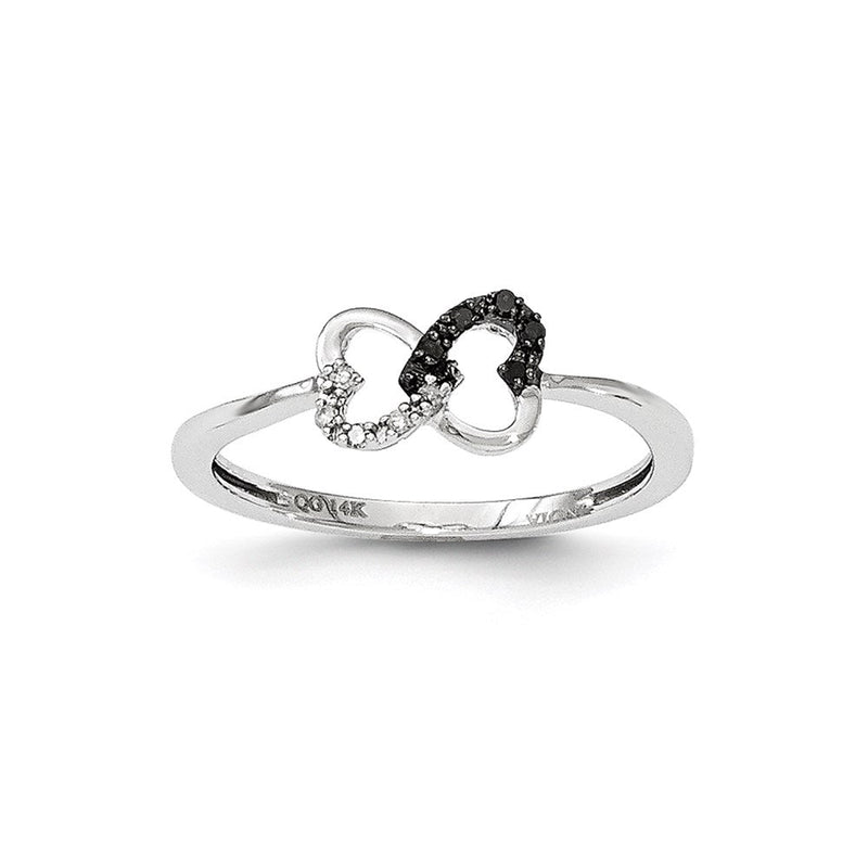 14K Weißgold Ring mit schwarzen und weißen Diamanten, Herz-Unendlichkeit-Design