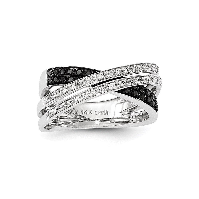 Offener Ring mit schwarzen und weißen Diamanten im Criss-Cross-Design 14K Weißgold
