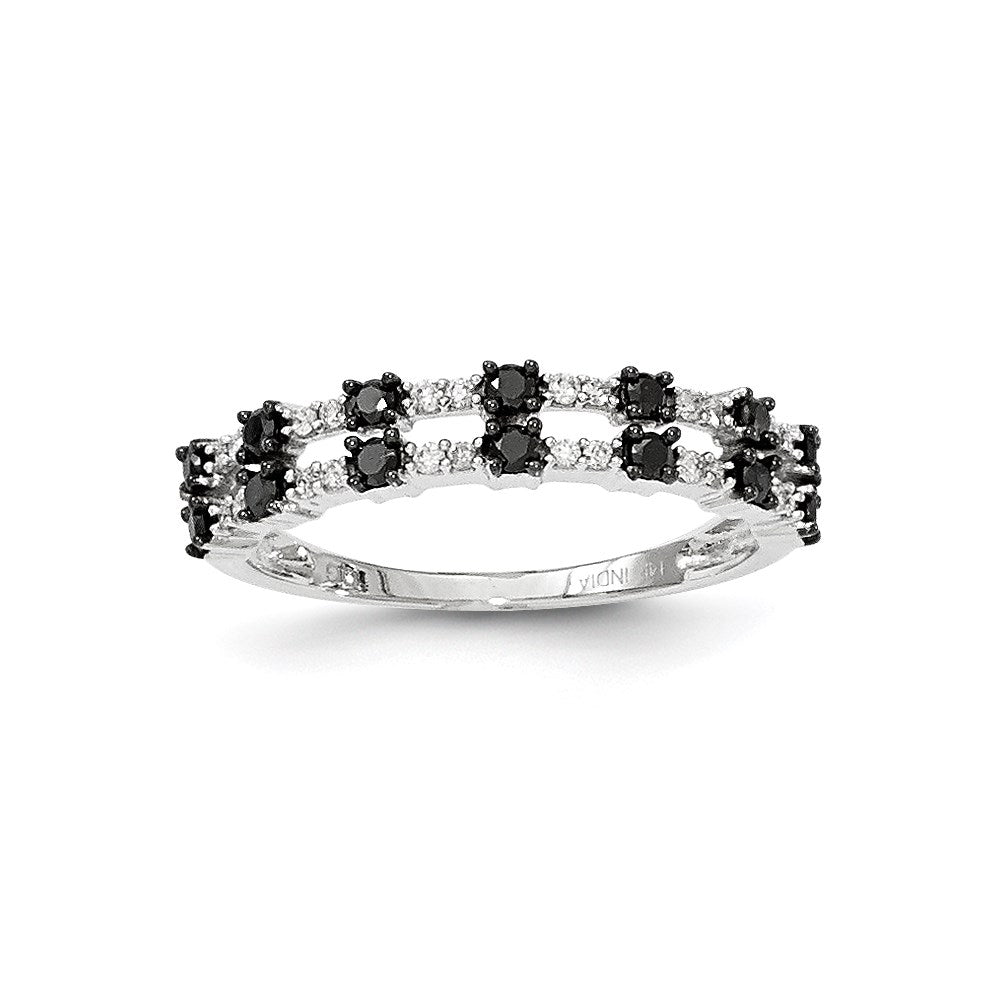 14K Weißgold Ring mit schwarzen und weißen echten Diamanten
