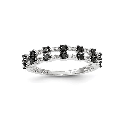 14K Weißgold Ring mit schwarzen und weißen echten Diamanten