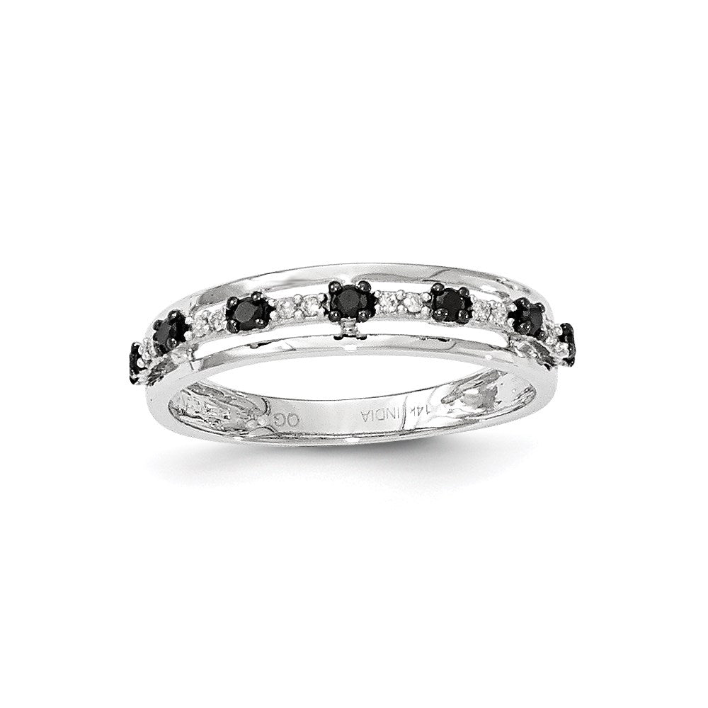 14K Weißgold Ring mit schwarzen und weißen echten Diamanten