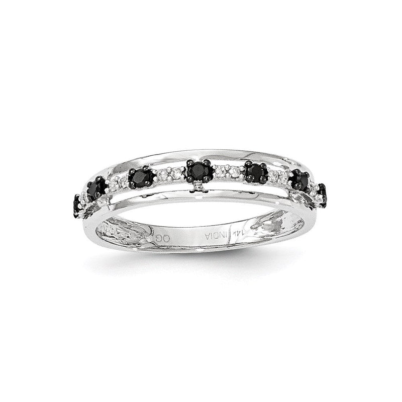 14K Weißgold Ring mit schwarzen und weißen echten Diamanten