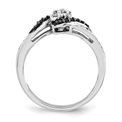 14K Weißgold Ring mit schwarzen und weißen echten Diamanten