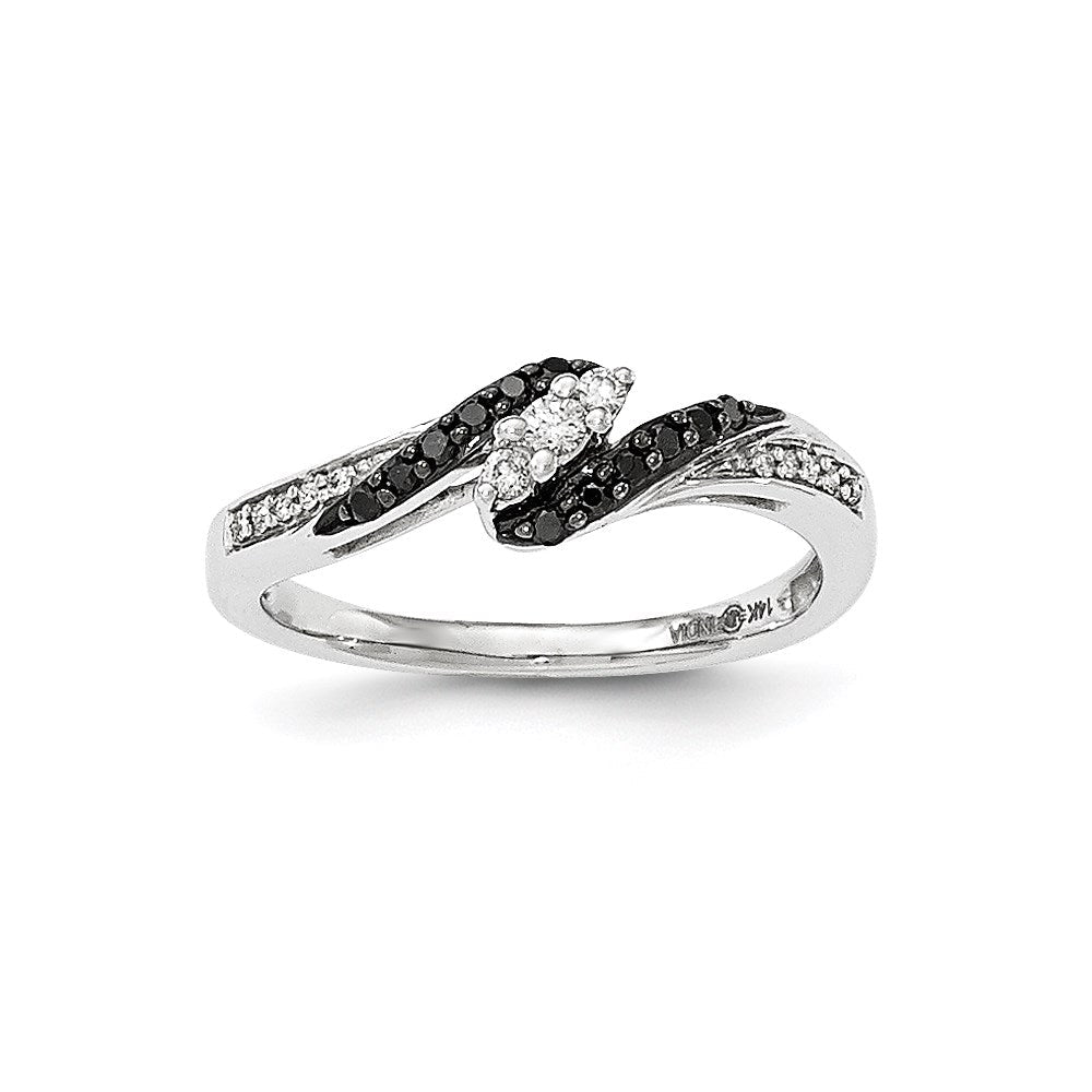 14K Weißgold Ring mit schwarzen und weißen echten Diamanten
