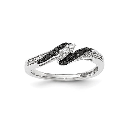 14K Weißgold Ring mit schwarzen und weißen echten Diamanten