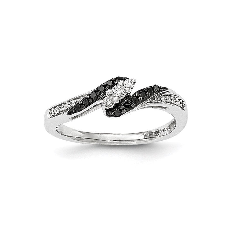 14K Weißgold Ring mit schwarzen und weißen echten Diamanten
