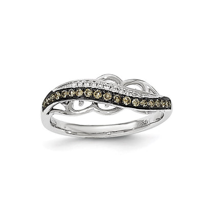 14 Karat Weißgold & Schwarzrhodium Ring mit Fantasie-Untergalerie und echten Diamanten