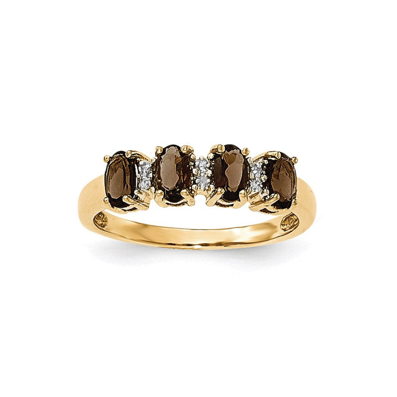 Ring aus 14K Gelbgold mit Rauchquarz und echten Diamanten