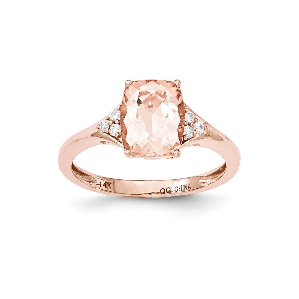 14K Roségold Morganit & Echt Diamant Ring
