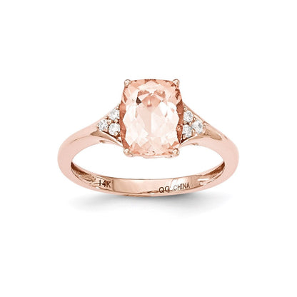 14K Roségold Morganit & Echt Diamant Ring