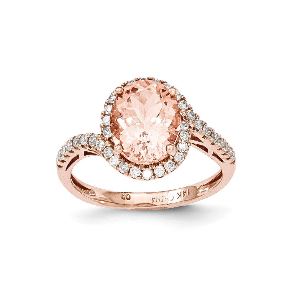 14K Roségold Morganit & Echt Diamant Ring