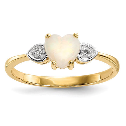 14K Gelbgold Opal und Echt Diamant Ring