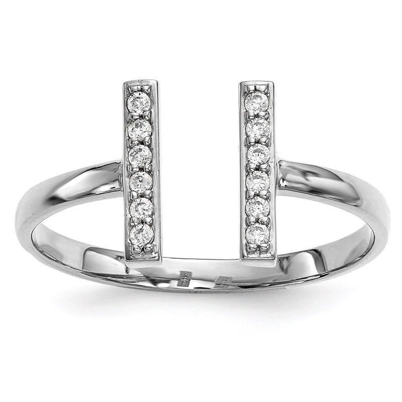 14K Weißgold Ring mit natürlichen Diamanten, Doppelbalken-Design