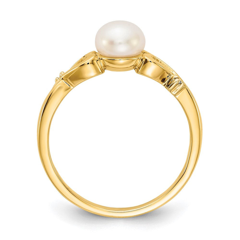 14K Gelbgold Ring mit echten Diamanten, Süßwasser-Zuchtperlen und Herz-Design