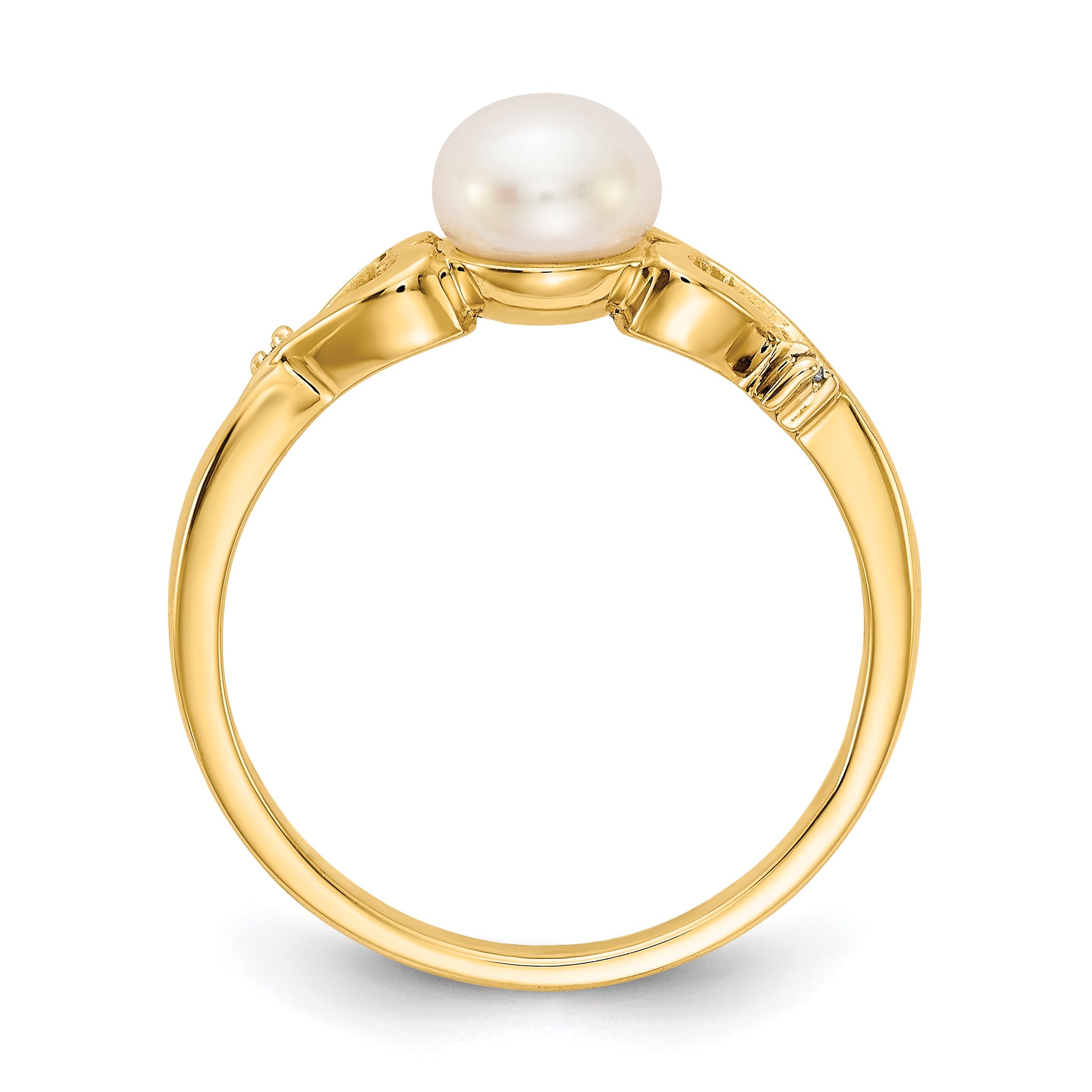 14K Gelbgold Diamant und Süßwasser Zuchtperle Herz Ring