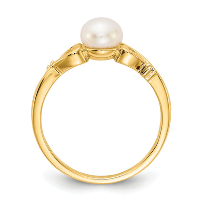 14K Gelbgold Diamant und Süßwasser Zuchtperle Herz Ring