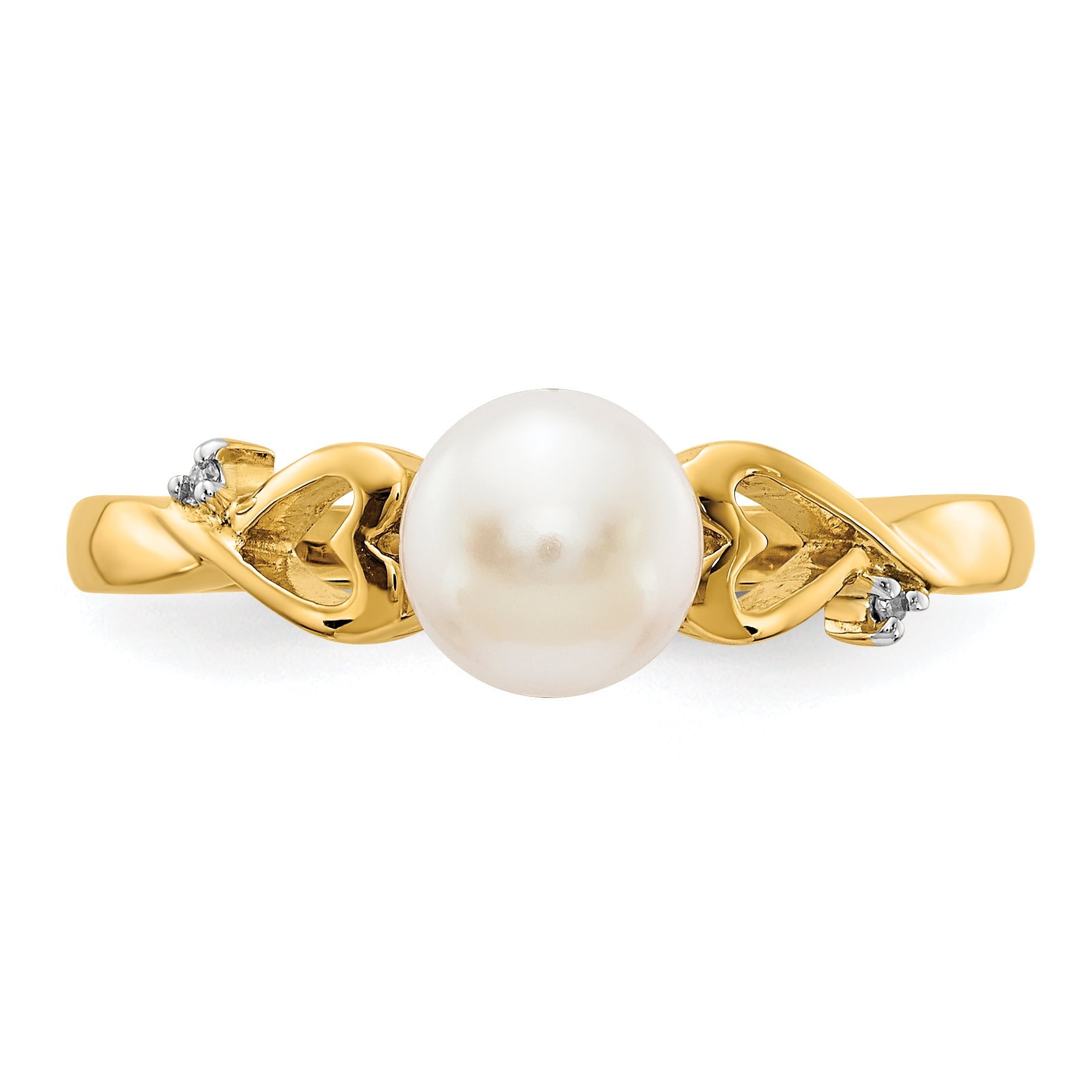 14K Gelbgold Diamant und Süßwasser Zuchtperle Herz Ring