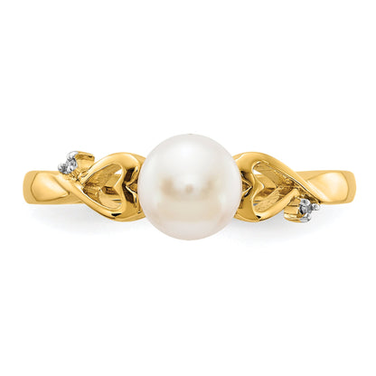 14K Gelbgold Diamant und Süßwasser Zuchtperle Herz Ring