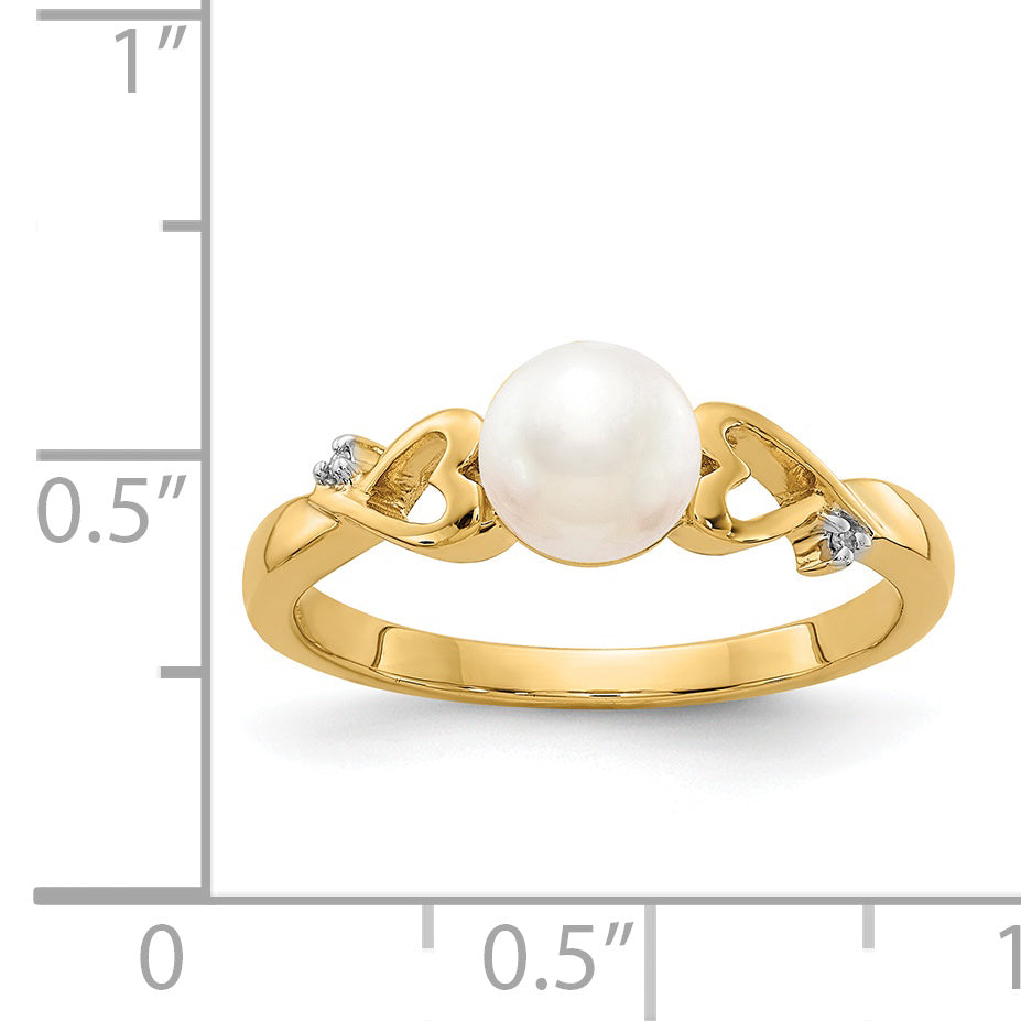 14K Gelbgold Diamant und Süßwasser Zuchtperle Herz Ring
