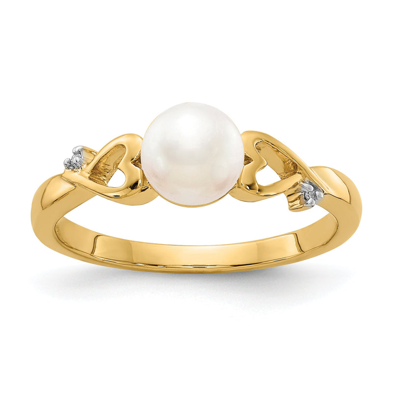 14K Gelbgold Diamant und Süßwasser Zuchtperle Herz Ring