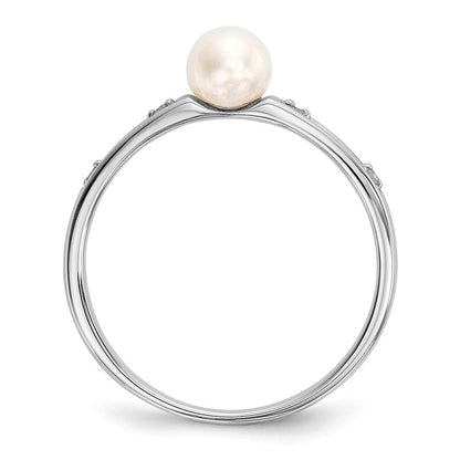 14K Weißgold Ring mit Süßwasser-Zuchtperle und echten Diamanten