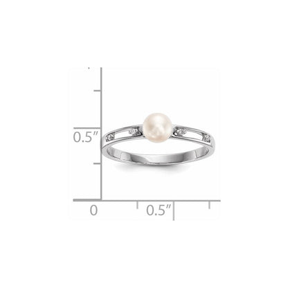 14K Weißgold Ring mit Süßwasser-Zuchtperle und echten Diamanten