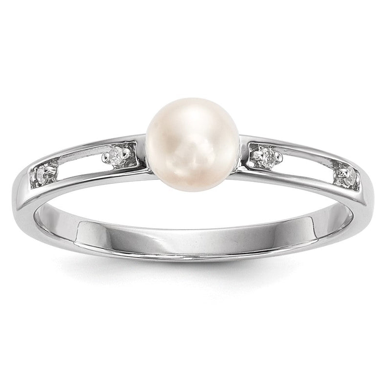 14K Weißgold Ring mit Süßwasser-Zuchtperle und echten Diamanten