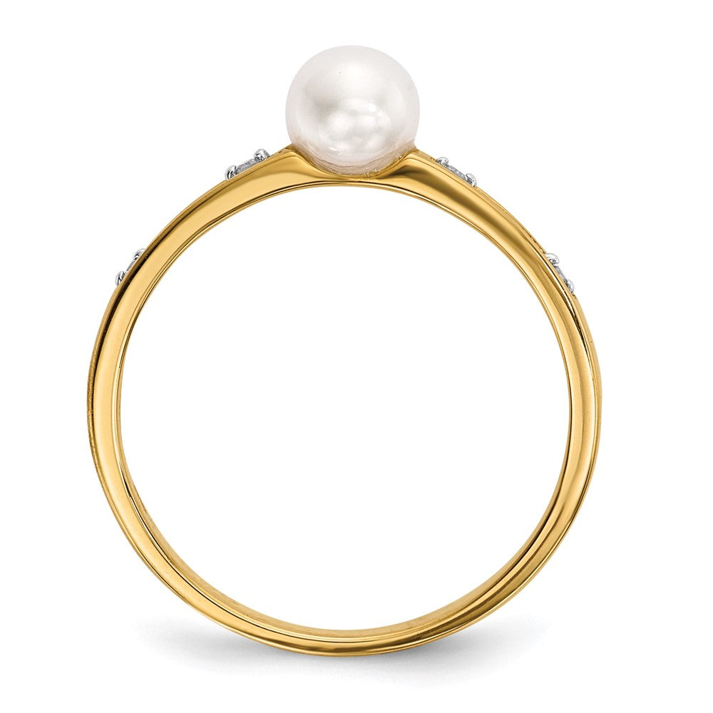 14K Gelbgold Süßwasser Zuchtperle und Diamant Ring (size 7 Nur)