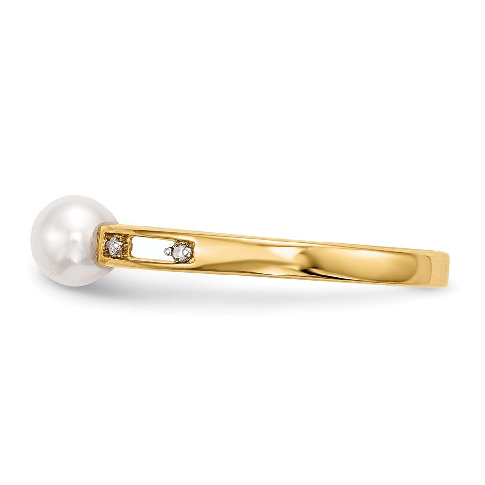 14K Gelbgold Süßwasser Zuchtperle und Diamant Ring (size 7 Nur)