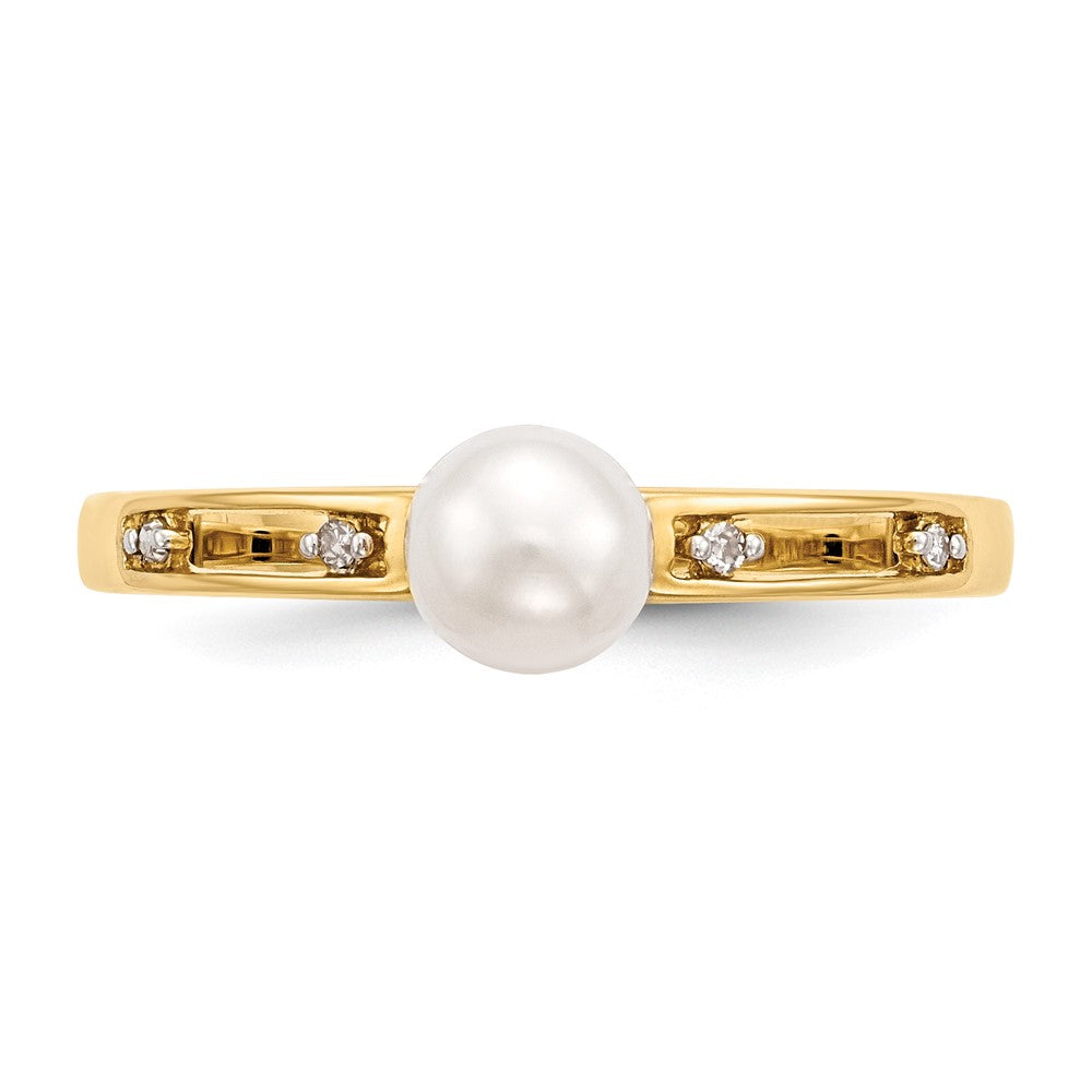 14K Gelbgold Süßwasser Zuchtperle und Diamant Ring (size 7 Nur)