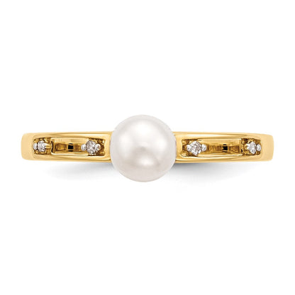 14K Gelbgold Süßwasser Zuchtperle und Diamant Ring (size 7 Nur)
