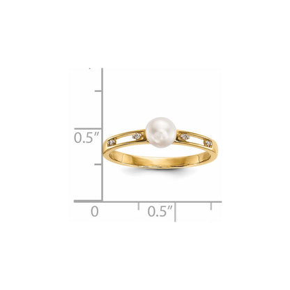 14K Gelbgold Süßwasser Zuchtperle und Diamant Ring (size 7 Nur)