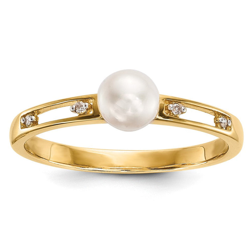 14K Gelbgold Ring mit Süßwasser-Zuchtperlen und Diamanten