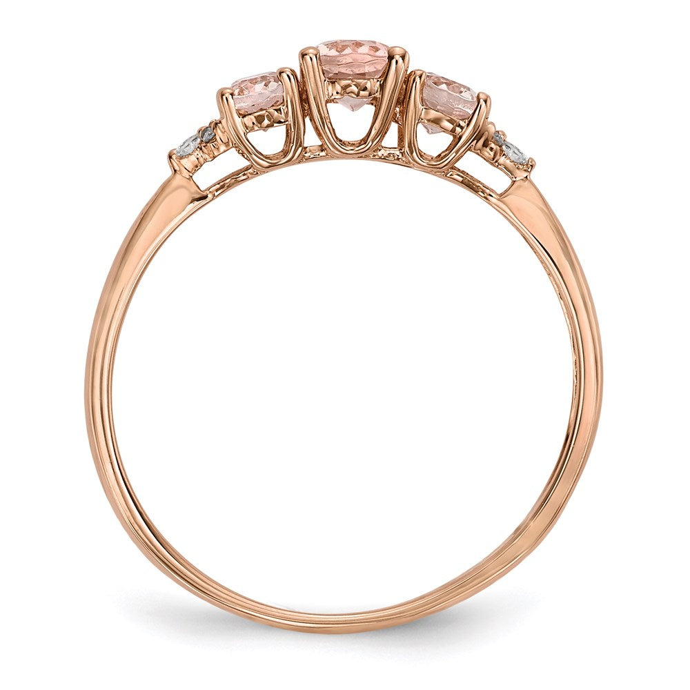 14K Roségold-Ring mit drei Morganiten und echten Diamanten, poliert