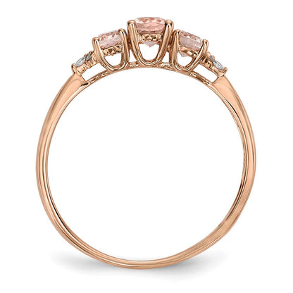 14K Roségold-Ring mit drei Morganiten und echten Diamanten, poliert