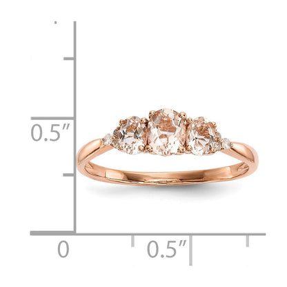14K Roségold-Ring mit drei Morganiten und echten Diamanten, poliert