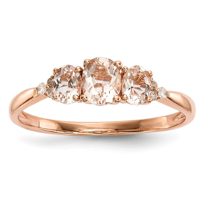 14K Roségold-Ring mit drei Morganiten und echten Diamanten, poliert