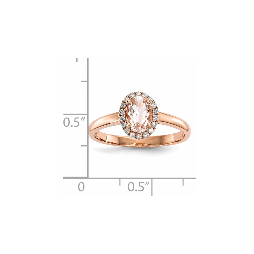 14K Roségold Ring mit poliertem Morganit und echten Diamanten