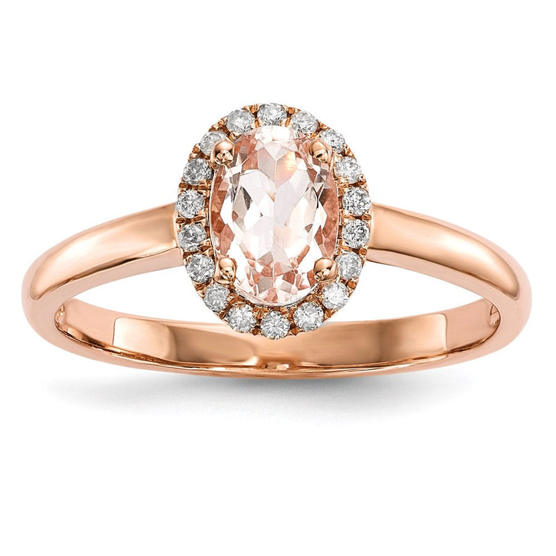14K Roségold Ring mit poliertem Morganit und echten Diamanten