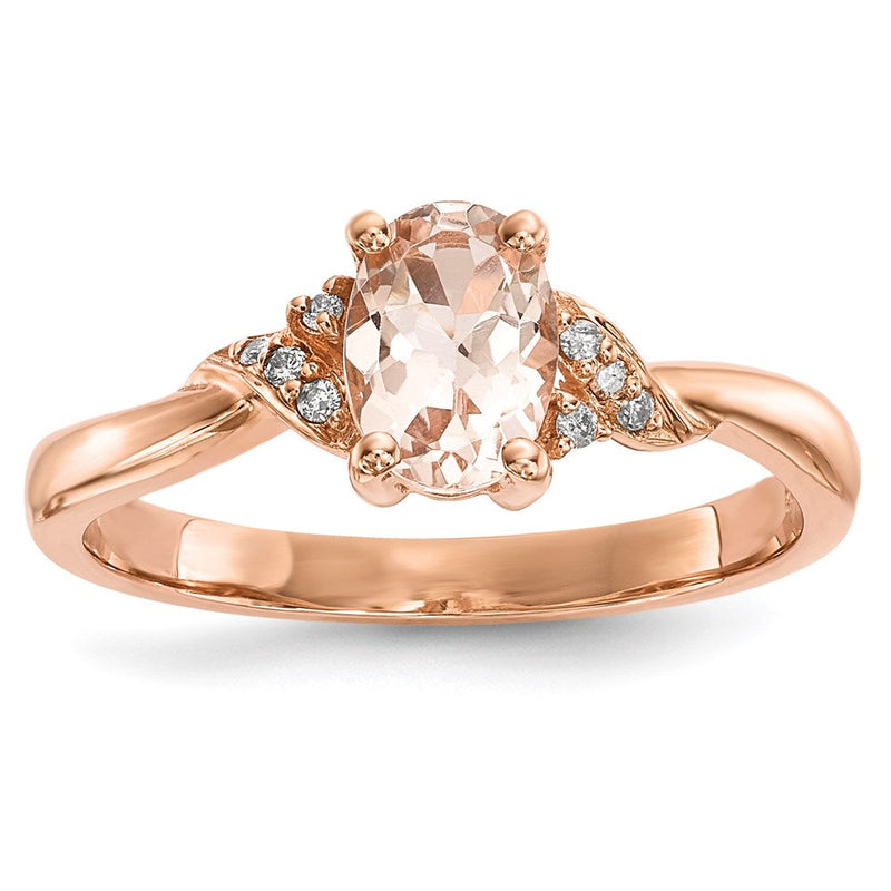Ring aus 14K Roségold, poliert, mit Morganit und echtem Diamant