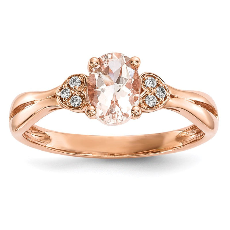 14K Roségold Ring mit Morganit und echten Diamanten