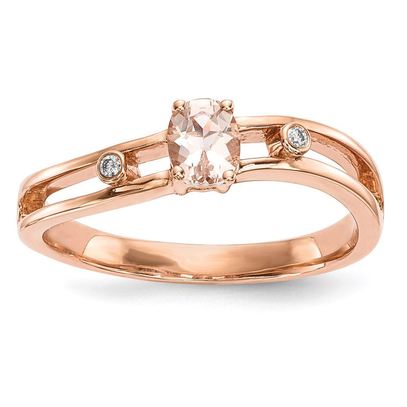 14K Roségold-Ring mit Morganit und echten Diamanten