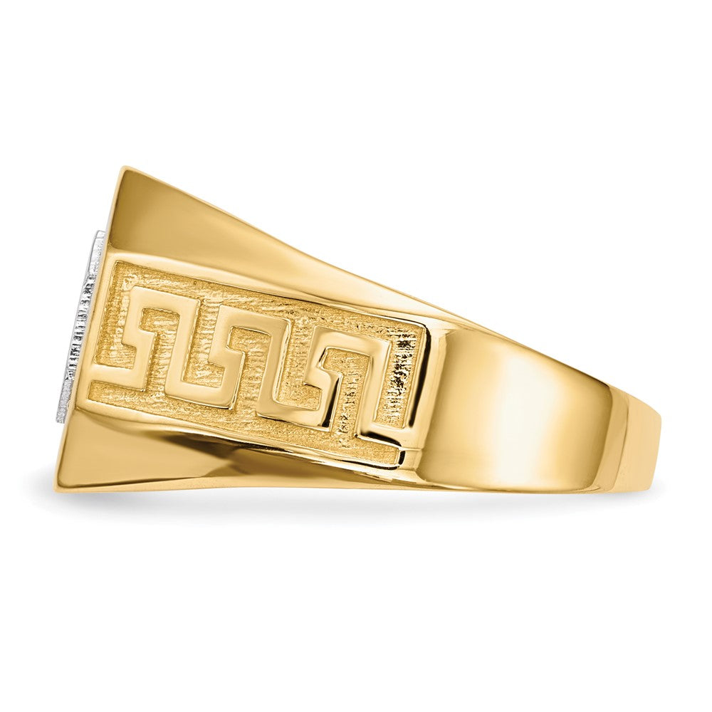 14K Gelb & Rhodium 14kw/ Herren Mikro Pavé Zirkonia Octagon Greek Key Ring